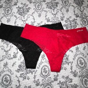 PINK Lace Thong Panty Set